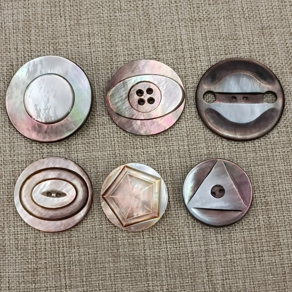 Large Vintage Mother of Pearl Buttons 36-26mm Shell Lot/6 Iridescent Shapes Oval